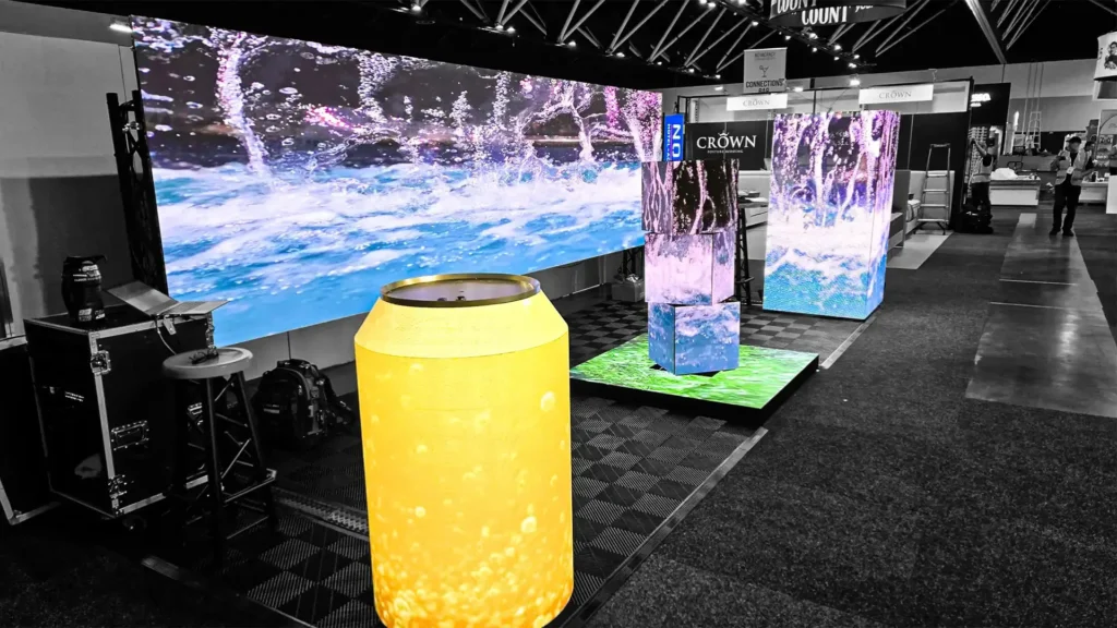 Custom LED beer can display screen showcasing bright visuals for brand promotion